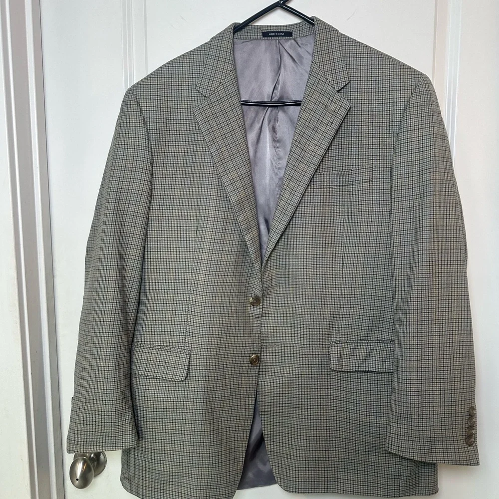 Vintage 90s Lauren Ralph Lauren Houndstooth Silk&Wool 2 Button Blazer/Sport Coat